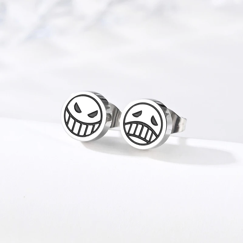 Cosplay Jewelry Accessories Titanium Steel Stud Earrings For Women Men Character Ace Dissymmetry Face Earring Fashion Jewelry