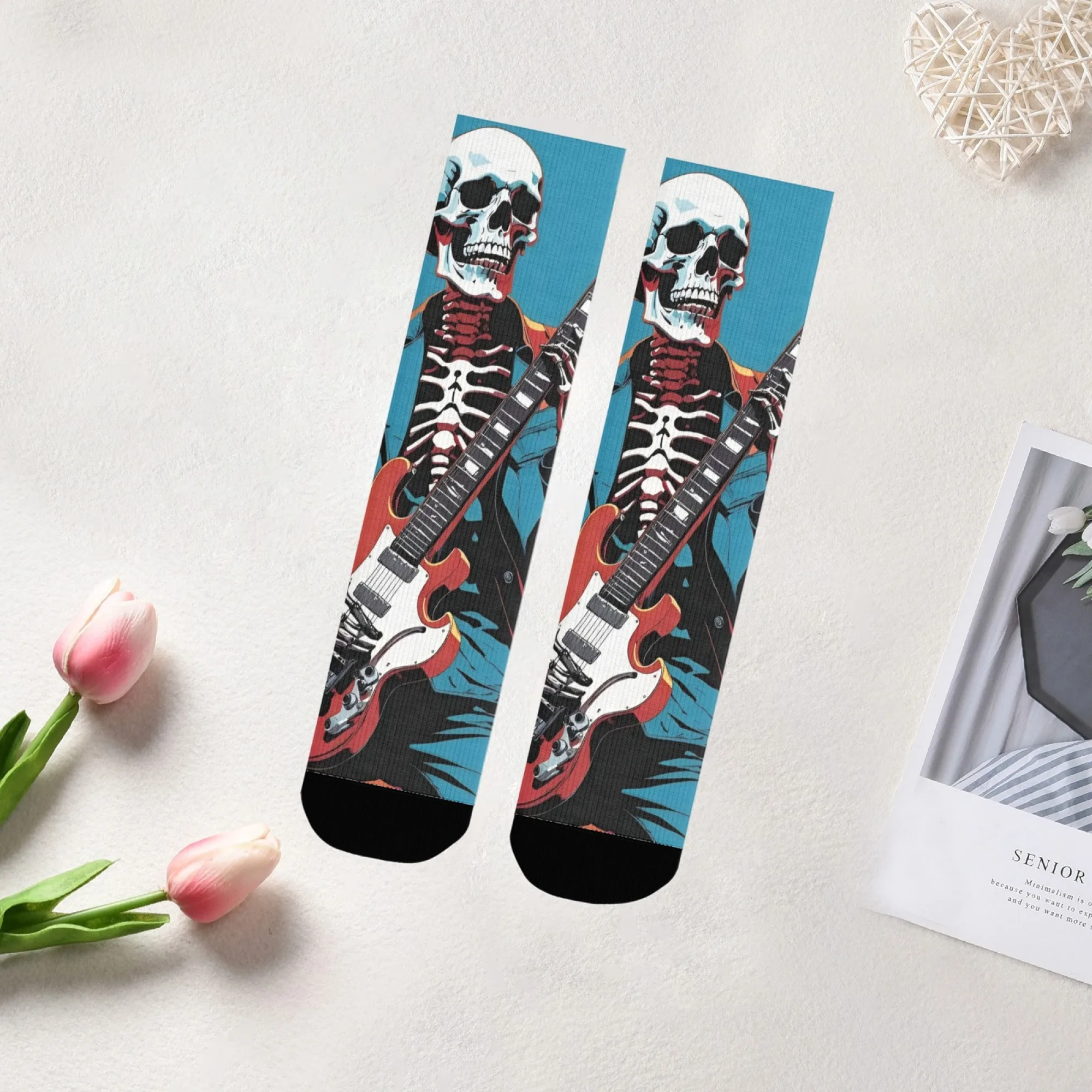 

Носки унисекс с ярким горным скелетом и черепом, гитариста, художественный принт, мягкая теплая ткань премиум-класса для подарков на тему Хэллоуина и рок