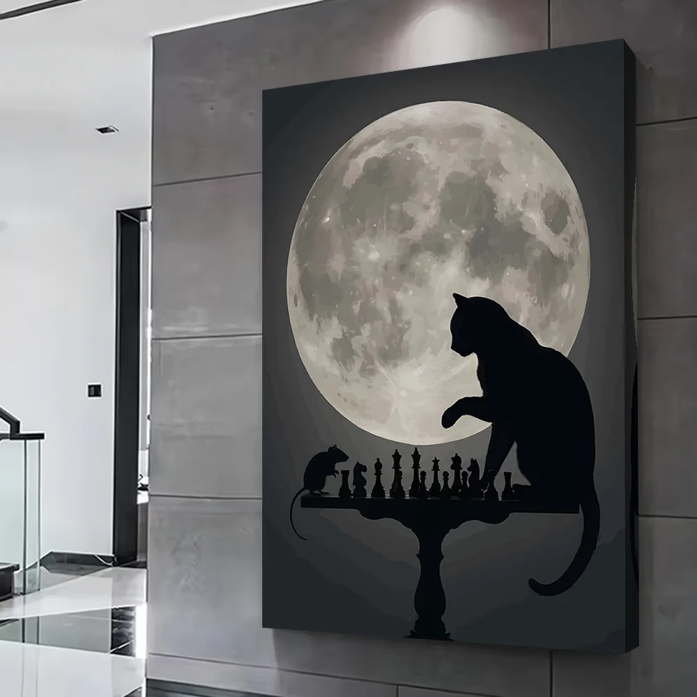 Cat and Mouse Chess Match Poster Customizable Printed Canvas Painting for Pictures Wall Art Bedroom Decoration Home Decor Room view 2
