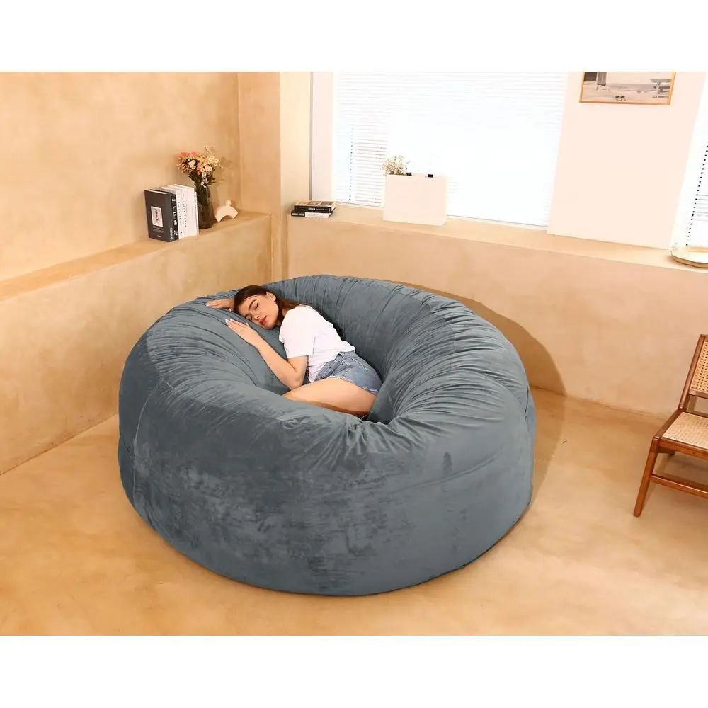 Cozy Round Bean Bag Cover for Storing Holiday Toys - Gray