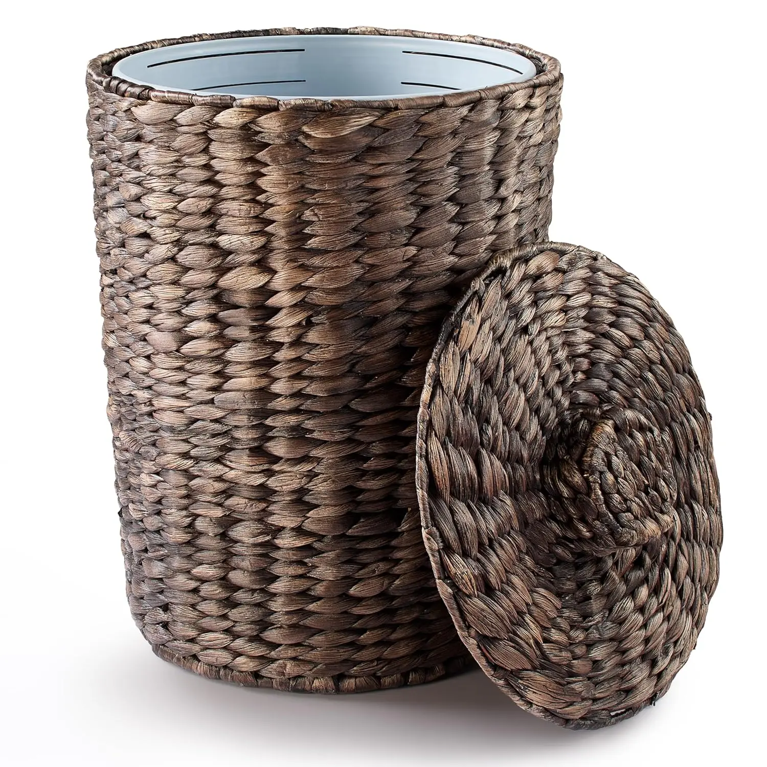 

4 Gallon Wicker Trash Can with Lid, Water Hyacinth Bathroom Garbage Bin Boho Style for Bedroom Kitchen Black