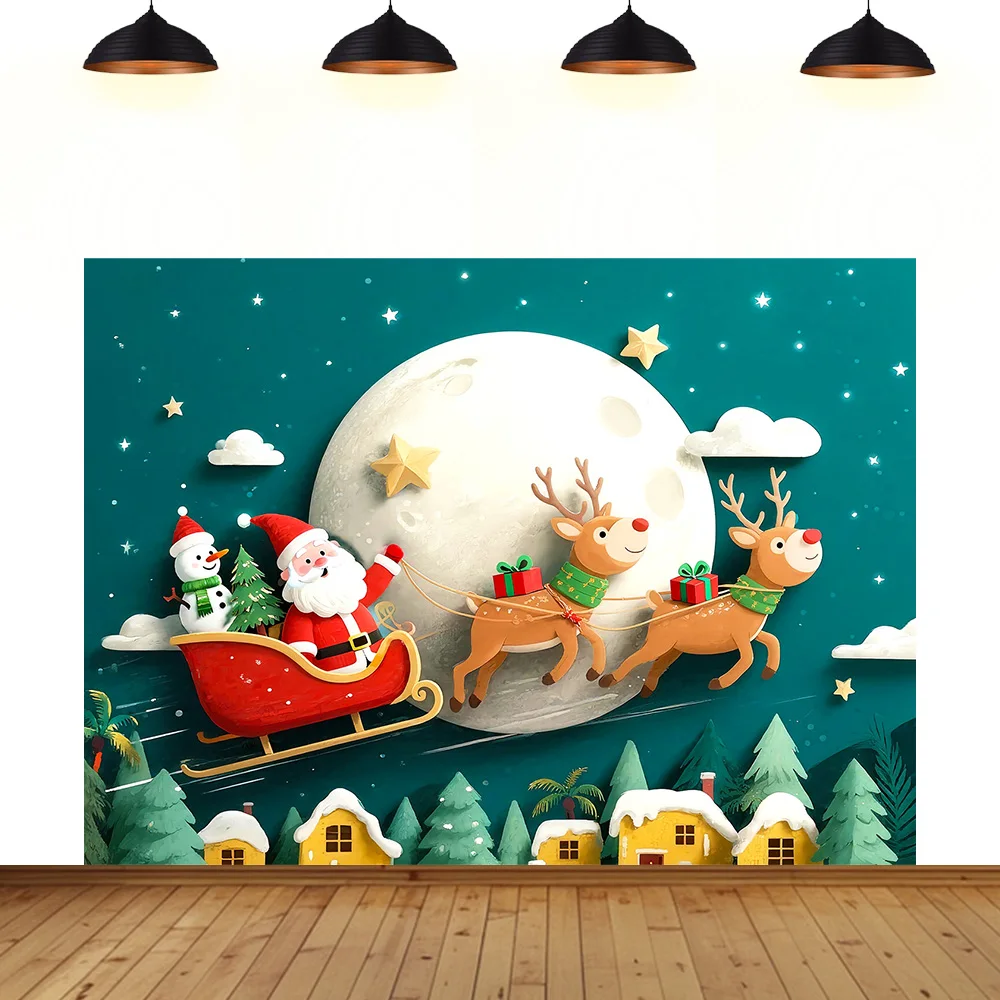 

Santa Claus Theme background festival snowman Christmas sled elk winter child cute cartoon photography backdrop