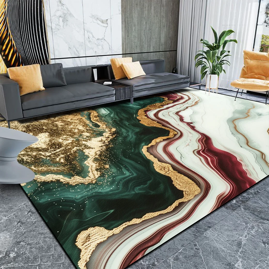 Green Abstract Carpets for Living Room Golden Decor Luxury Carpet Home Decoration Sofa Rug Bedroom Hallway Non-slip Foot Mat