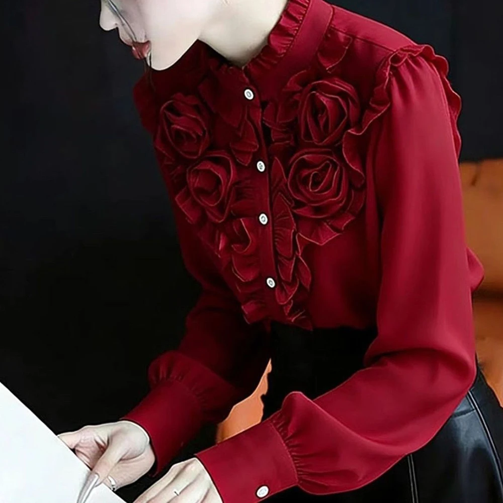 

Fashion, foreign style, beautiful top, light luxury and high-end sense, New Year's birth year, red flower shirt, female spring