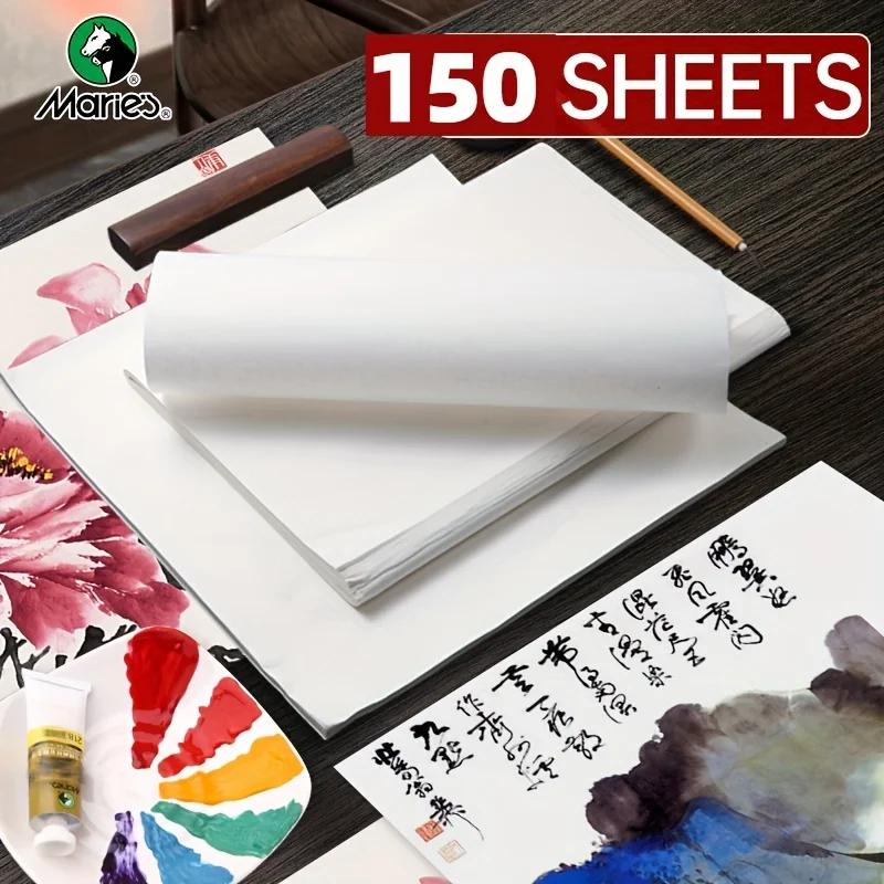 150 Sheets Marie's Xuan Rice, Sheng (Raw) Xuan Paper for Chinese Calligraphy Writing Sumi Thickening for Student Craft