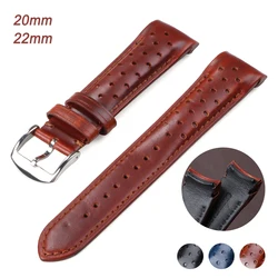 20mm 22mm Retro Oil Wax Leather Strap Curved End Cowhide Watch Band Universal Breathable Wristband Men Women Business Bracelet