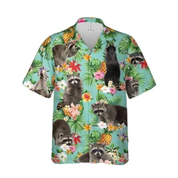 Funny Animal Raccoon 3D Print camicie da spiaggia per uomo Procyon Lotor Lover manica corta Bear risvolto camicetta Hawaiian Boy Button Tops