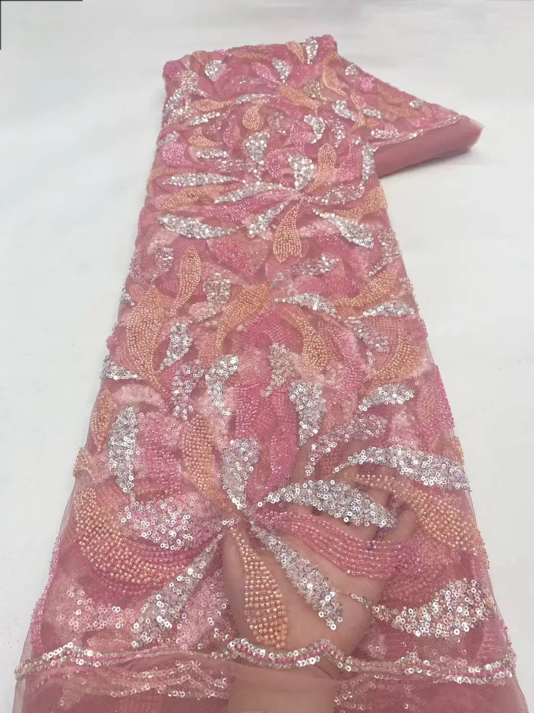 

African Sequins Lace Fabric High Quality French Nigerian Groom Lace Mesh Fabrics Beads For Sewing Dress Wedding Party