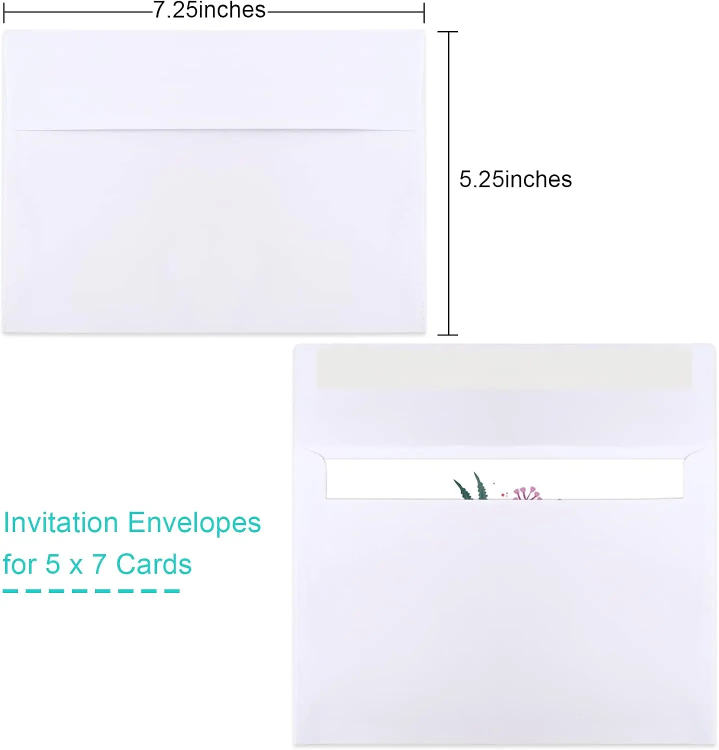 50-Pack A7 Envelopes - 5x7 Inches, White, Self-Seal, Printable for Invitations, Weddings, Photos, Postcards & Greeting Cards