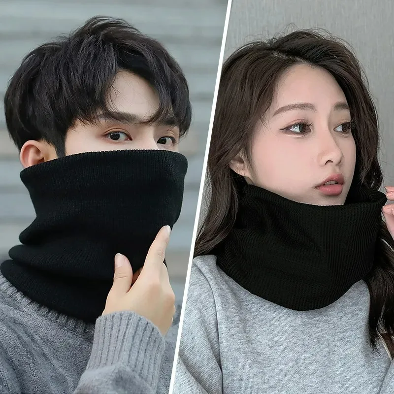 Fashion Women Men Knitted Scarf Solid Color Winter Thicken Soft Velvete Scarves Unisex Warm Neckerchief Neck Warmer Scarf Collar