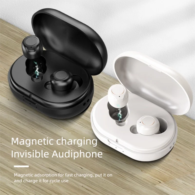 

Dual Ear Magnetic Rechargeable Headphones Active Noise Cancellation Invisible Audiphone Charging Loudspeaker For Earback Person