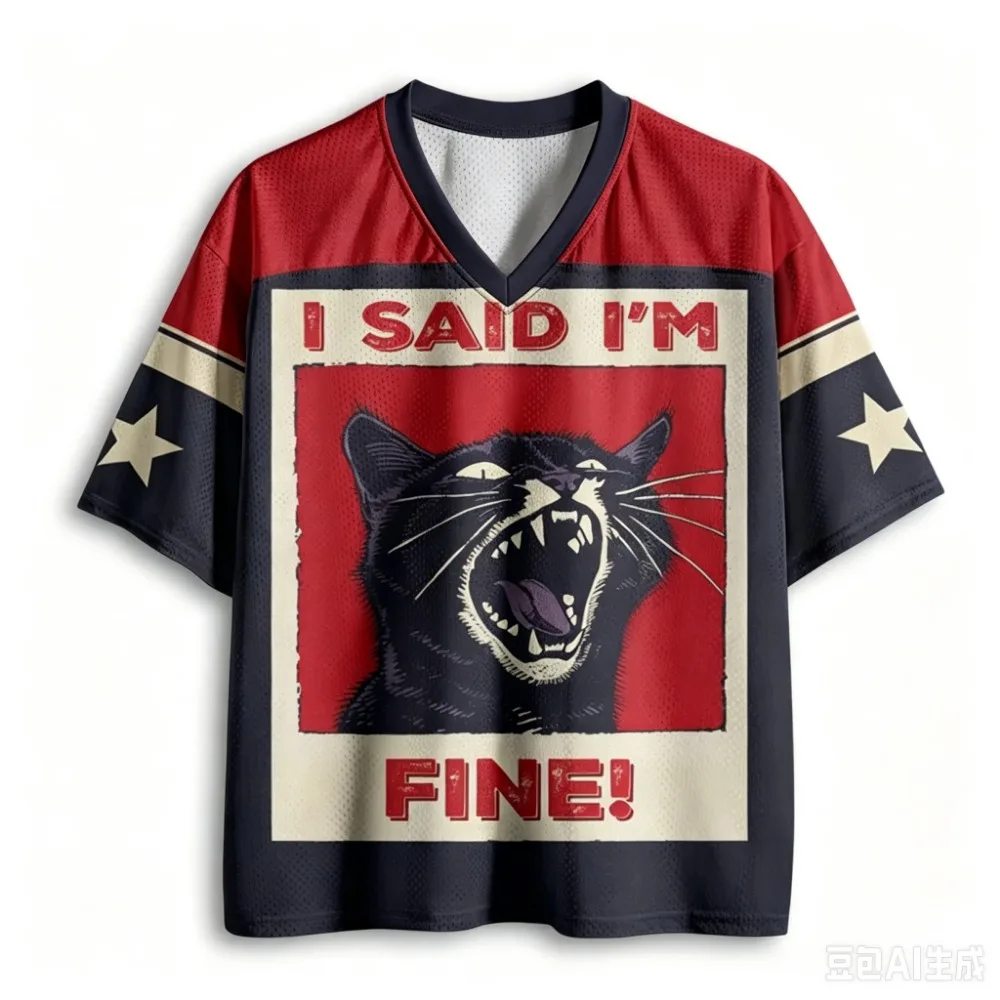 Cool Cat Pattern Retro Sports Quickdry Breathable 3D Printed Men V-Neck T-Shirt Street Fashion Hip-Hop Y2K Parent-child Clothing