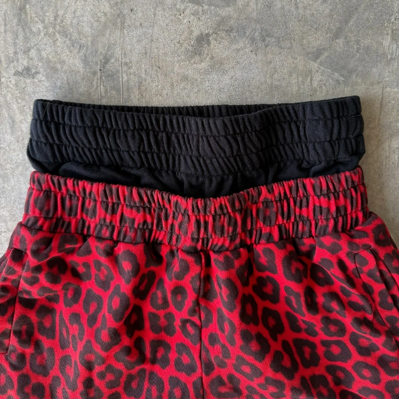 Y2k الفهد الأحمر Sweatpants العصرية مزدوجة الخصر تسجيل الرجال النساء بنطال ذو قصة أرجل واسعة شارع العليا الهيب هوب الشارع الشهير السراويل الرياضية غير رسمية #2