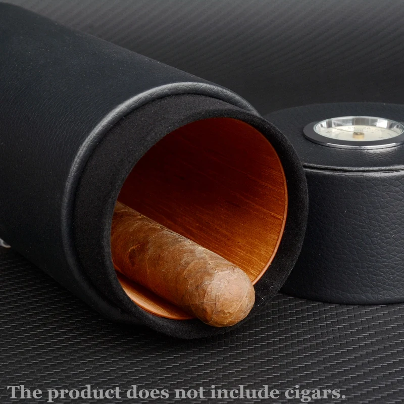 Black Cigar Case PU leather Cigar Holder Cedar Wood Linned Cigar Tube Mini Travel Humidor W Humidifer and Hygrometer Best Tool