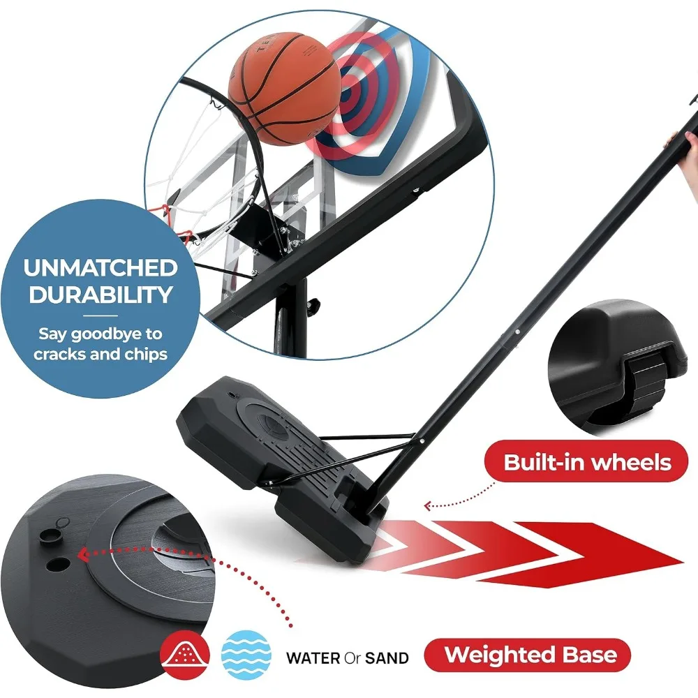 Canestro da basket regolabile da 10 piedi con tabellone infrangibile da 44 pollici - Ideale per le impostazioni di altezza di 8-10 piedi