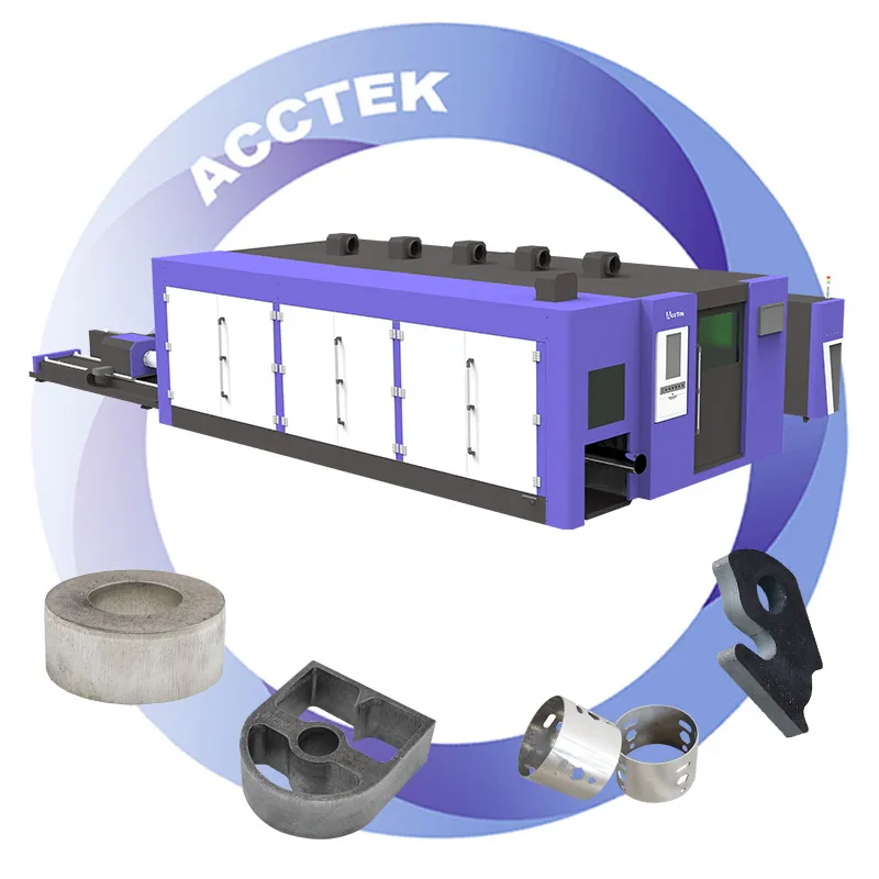 AccTek 6KW 8KW 12KW 15KW 20KW Metal Stainless Steel CNC Fiber Laser Cutting Machines Included Rotary Device Full Inclosed Shell