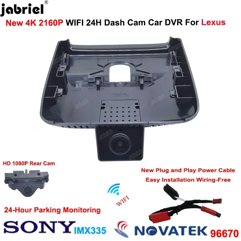 

Jabriel для LEXUS NX NX400 NX350h NX260 2021 2022 2023 2024 4K видеорегистратор передняя и задняя камера 2160P Wi-Fi автомобильный видеорегистратор видеорегистратор