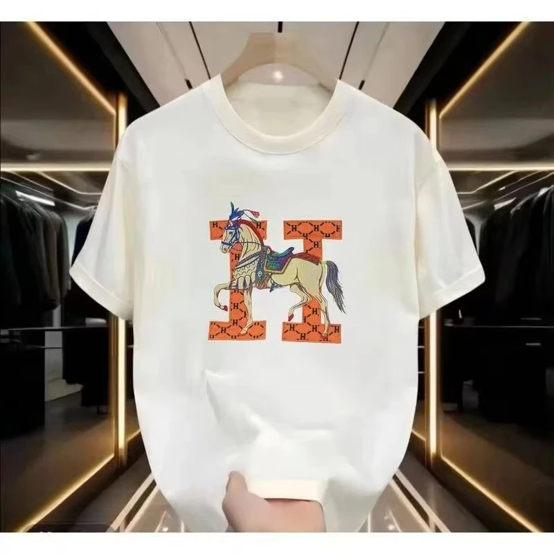 American pure Cotton Sweat-absorbing Breathable Luxury Printed T-shirts Men's and Women's Short-sleeved Ethnic Clothing