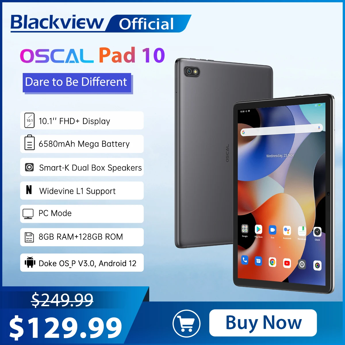 

Blackview Oscal Pad 10 Android 12 Tablet 10.1'' FHD Display 8GB 128GB 6580mAh 13MP+8MP Camera T606 Octa Core Tablets Dual 4G