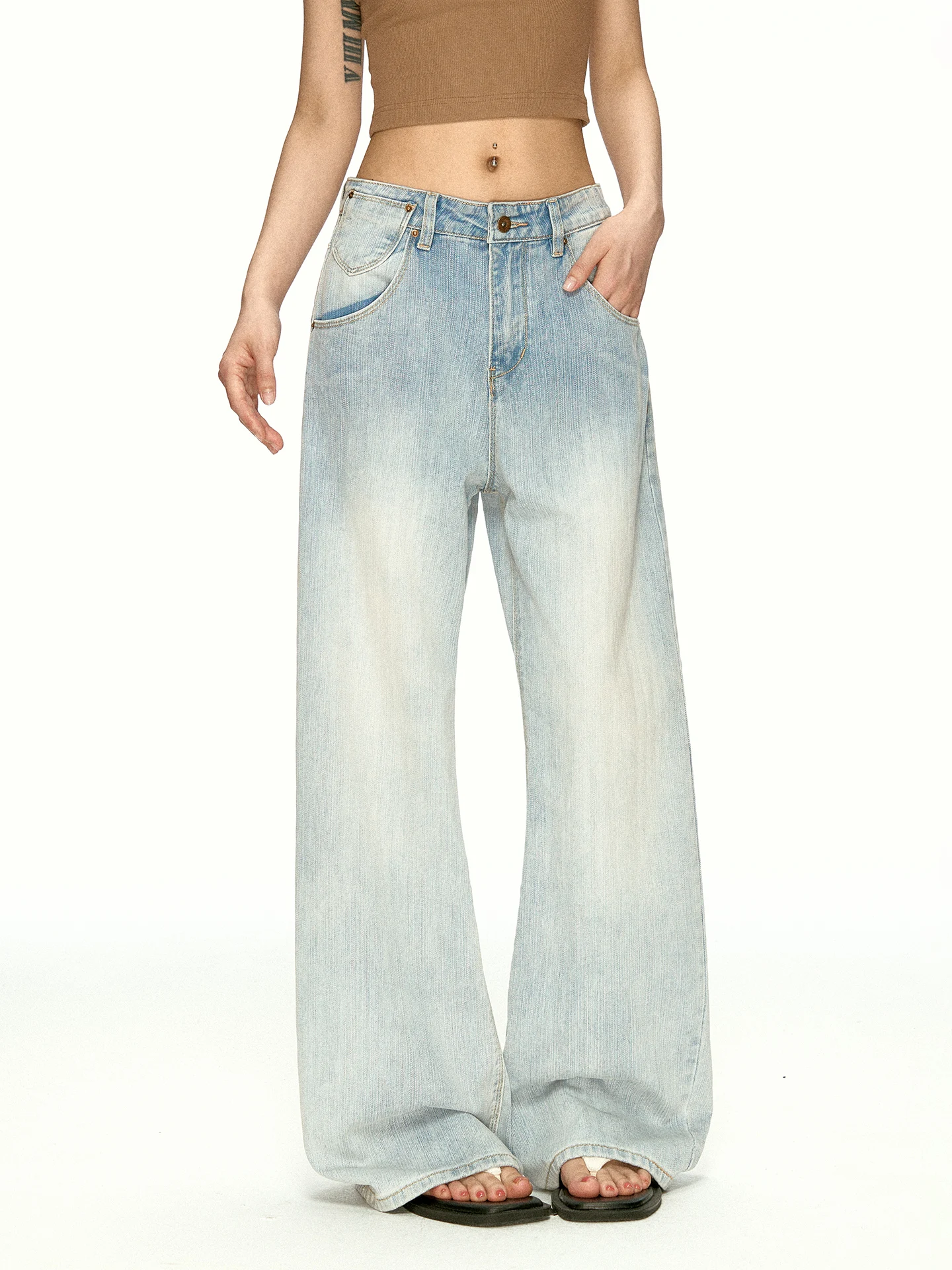 Aaisup Light Blue Wide Leg Jeans Women's Summer New Design Versatile Slimming Straight Floor-Length Pants