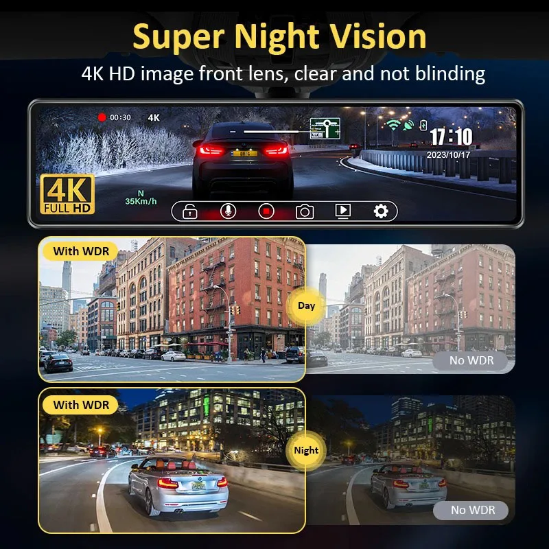 10/12Inch 4K Achteruitkijkspiegel Carplay & Android Autowifi Video Recorder Dashcam Voor Auto Dvr Gps Navigatie Achteruitrijcamera