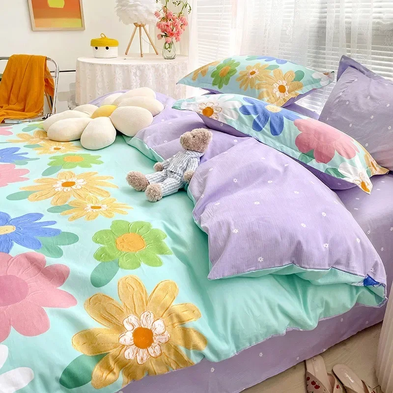 

2022 New Cotton AB Double Sided Printing Quilt Cover Pillowcase Sheets Boys Girls Bedding Sets Queen Bed Double Bed Home Textile