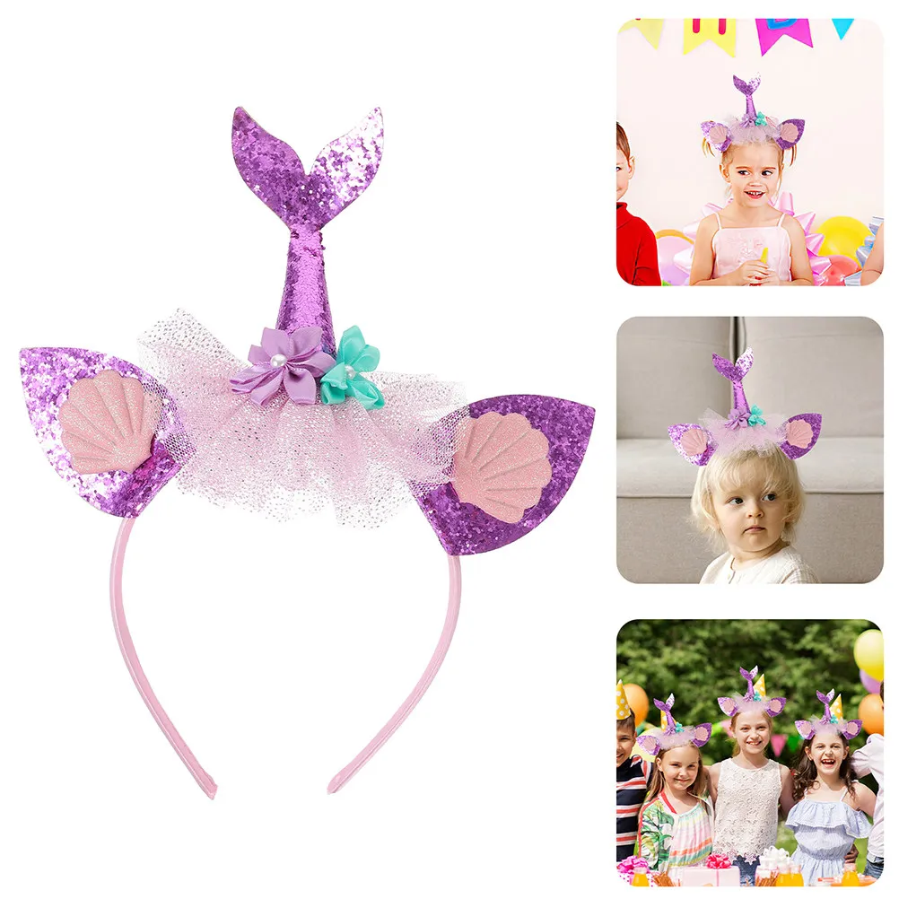 

2Pcs Mermaid Headband for Little Girl Fashionable Adorable Decorative Hair Band Kids Mermaid Party Supplies Sea Creature