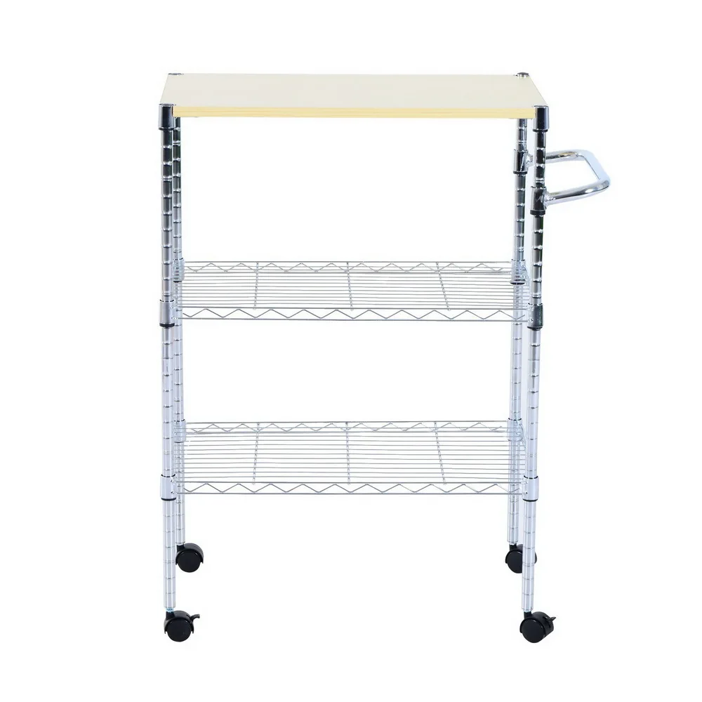 

3-Tier Rolling Kitchen Trolley Cart Steel Island Storage Utility Service Dining