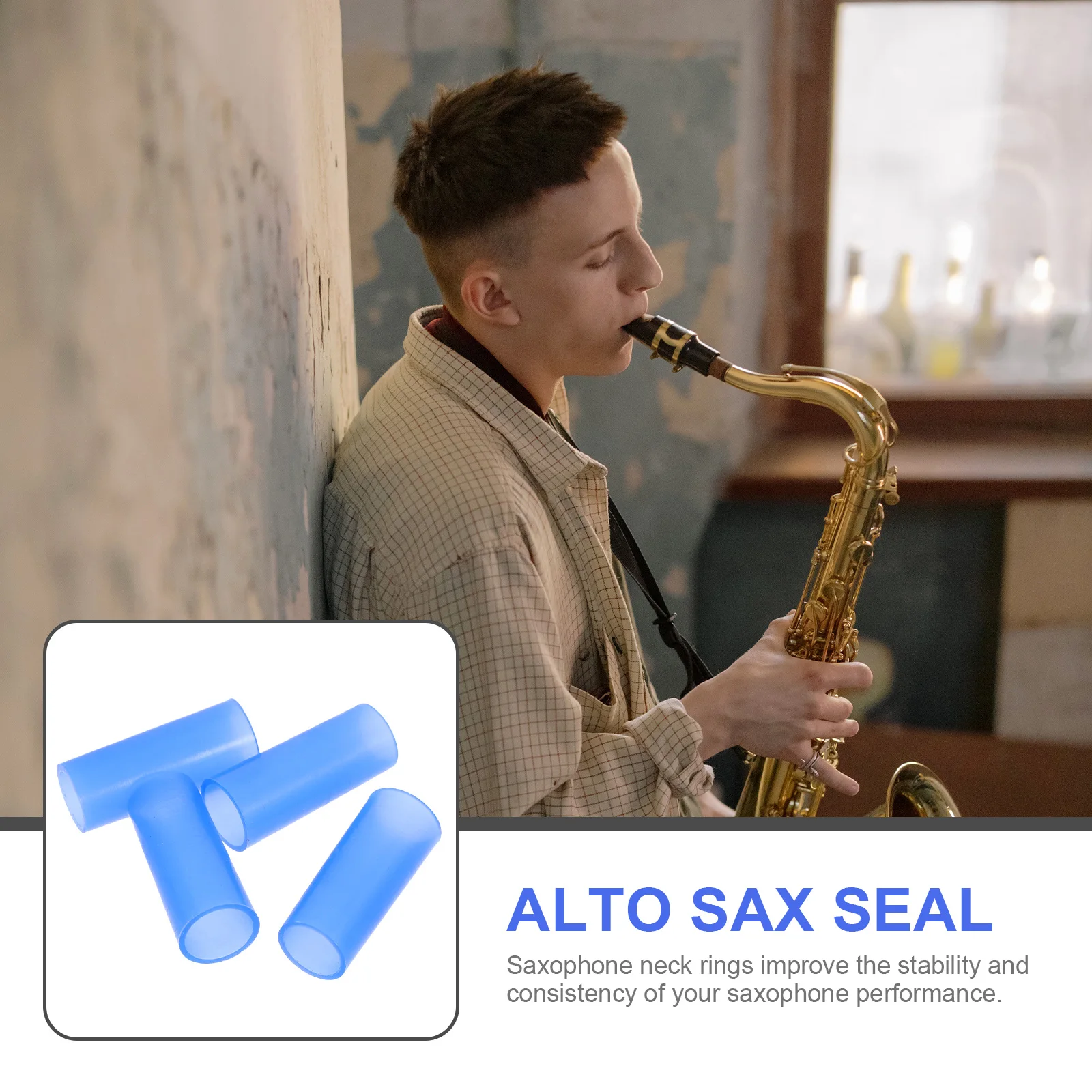 

4pcs Saxophone Neck Sleeve Alto Sax Seal Silicone Cork Ring Cover For Air Leak Reduction Durable Tenor Saxophone Accessories