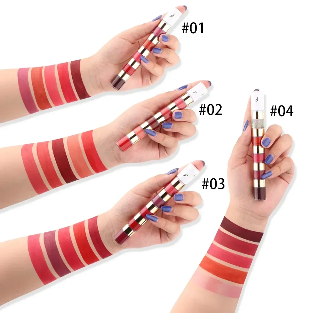 5 in 1 matten Samt Lippenstift sexy rote Lippenstift Tönung langlebige Antihaft-Tasse Lip gloss Set Lippen öl weibliche Make-up Kosmetik-Kit