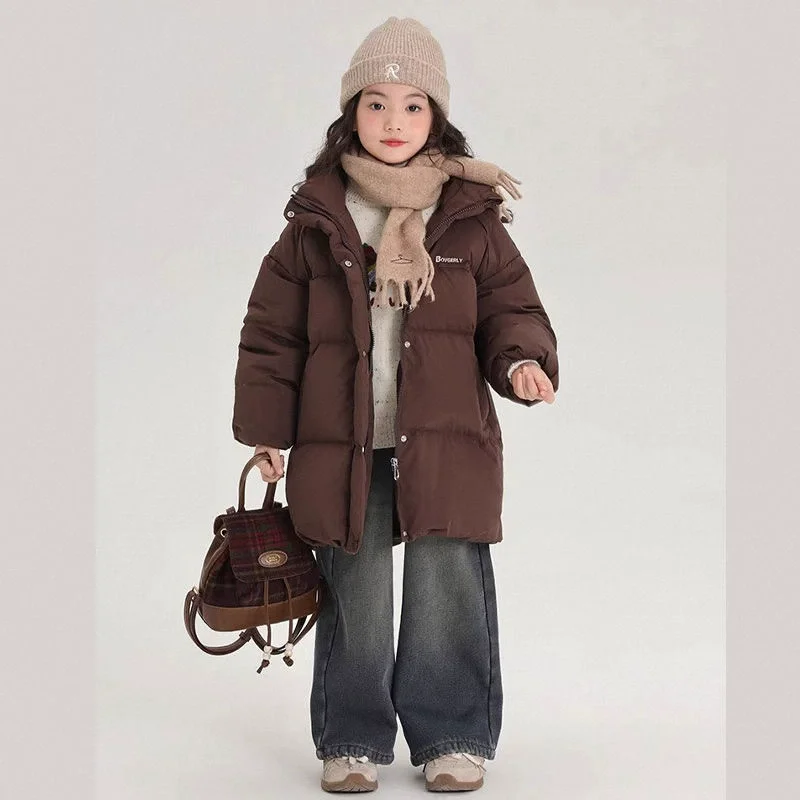 Lange Daunenjacken für Mädchen, Winterjacken für Teenager, dicke, warme Mäntel, gefütterte Kapuzenjacken, Kinderbekleidung, Parka, für Kinder von 4 bis 14 Jahren.