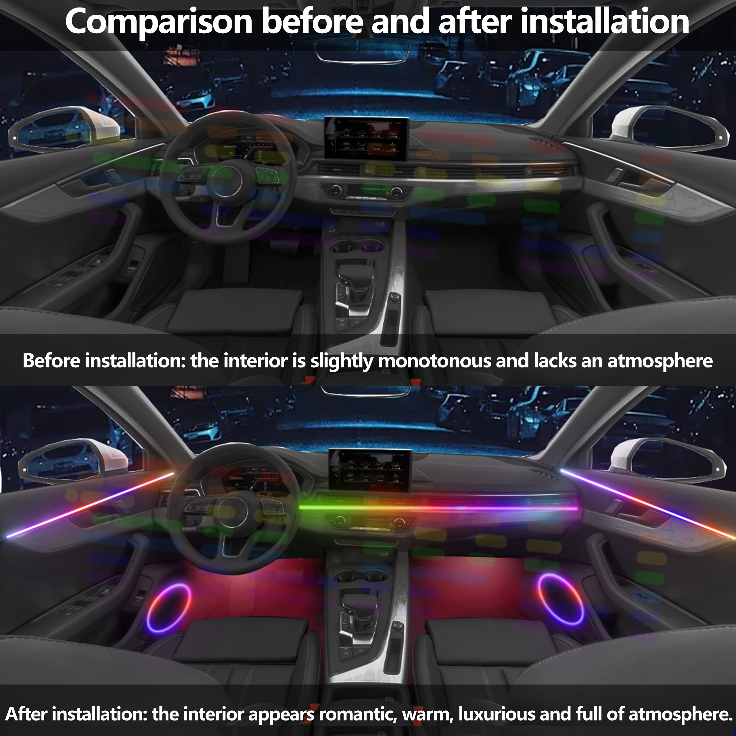 شريط إضاءة LED داخلي من FILIPLI لسيارة VW Golf 8 مع تأثيرات إضاءة قابلة للتعديل، جميع لوحة ألوان 64 لمحرك أكثر نابضة بالحياة