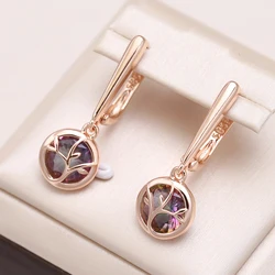 Kinel Hot Fashion Dangle Earrings For Women With 585 Rose Gold Color Round Natural Zircon Discolored Crystal Flower Fine Jewelry