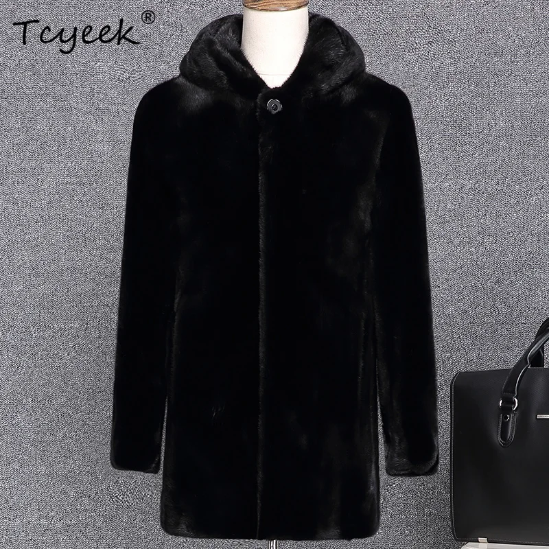 

Tcyeek Пальто из натуральной норки Мужская зимняя одежда Мужские пальто средней длины Куртка из натурального меха Новая верхняя одежда Толстовка 2025 Куртка Мужская