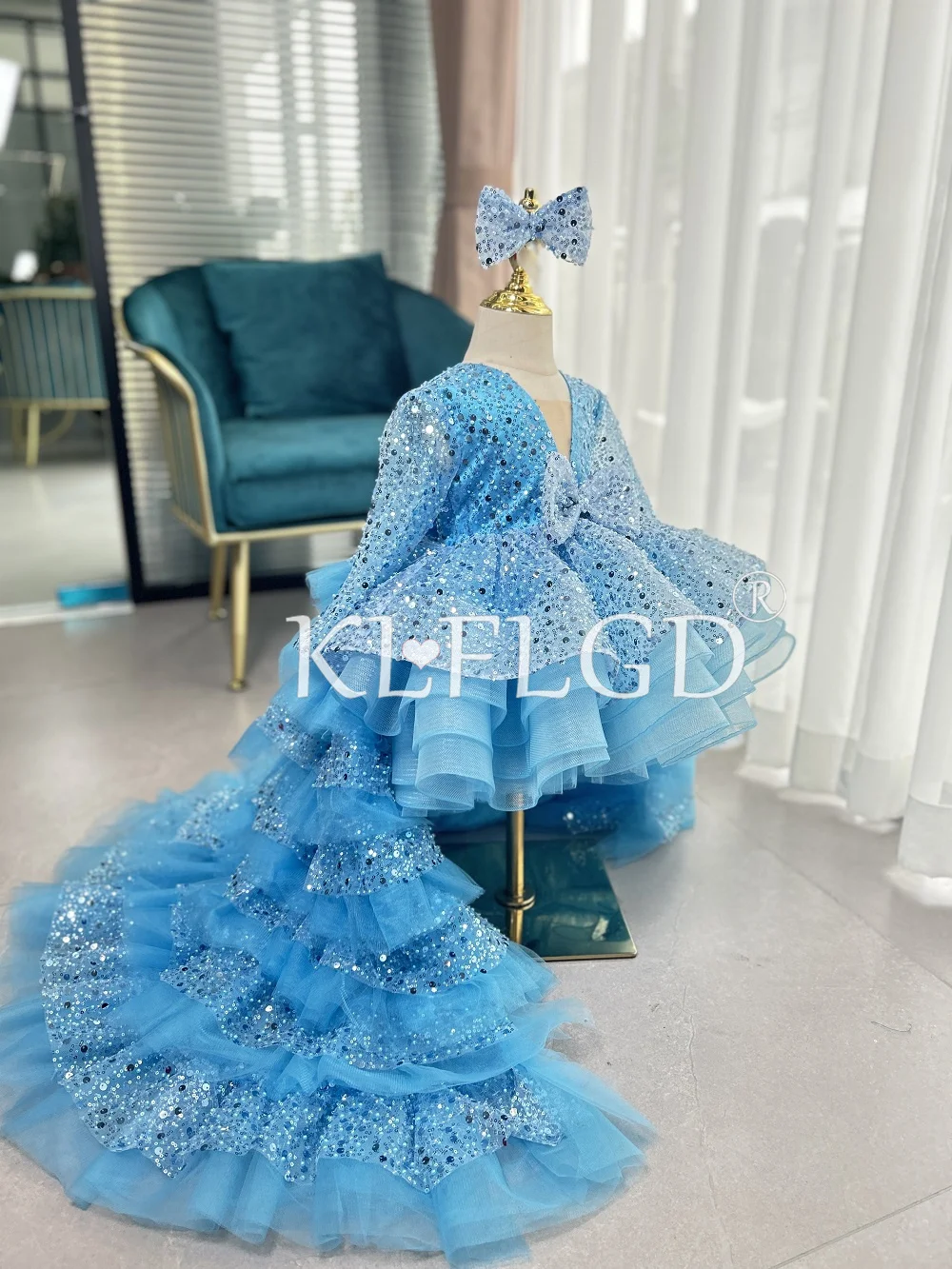 Light luxury girl sequin tail dress elegant girl beauty pageant high-end dress 4-12 year old girl piano performance clothing