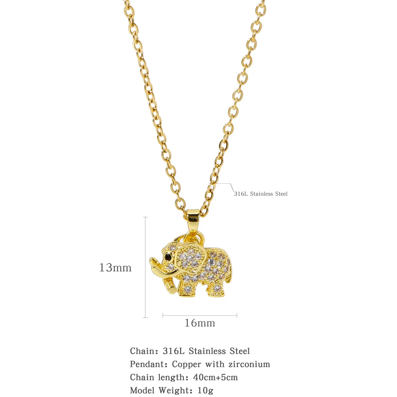 Cute Elephant Cubic Zirconia Pendant Necklaces For Women and Men Golden Copper Metal Necklace Versatile Daily Party Jewelry