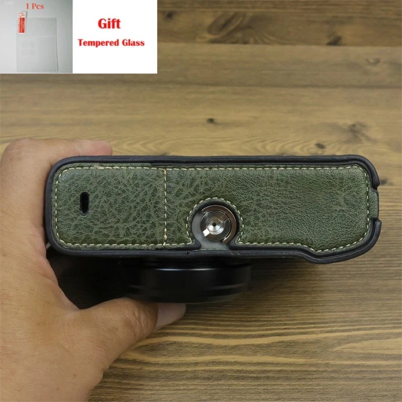 

Micro-single camera leather case base, For Fuji FUJIFILM X100VI camera bag, half set case + free tempered film