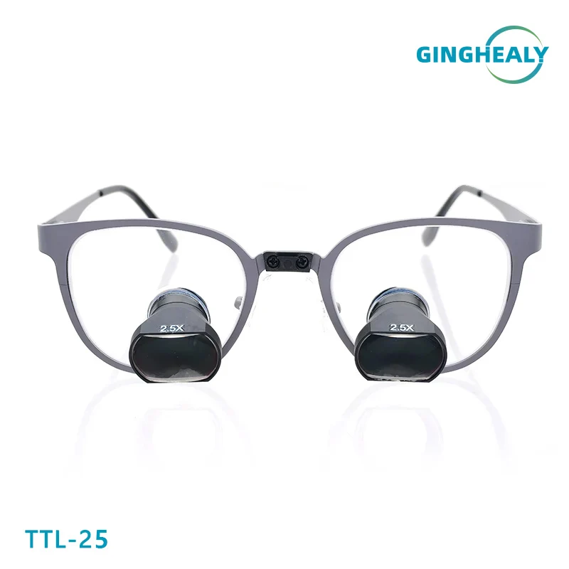 Ginghealy 25 TTL Galilean 2.5X/3.0X/3.5X Customized Dental Surgical Loupes Square Lens Panoramic clear vision Titanium Frame