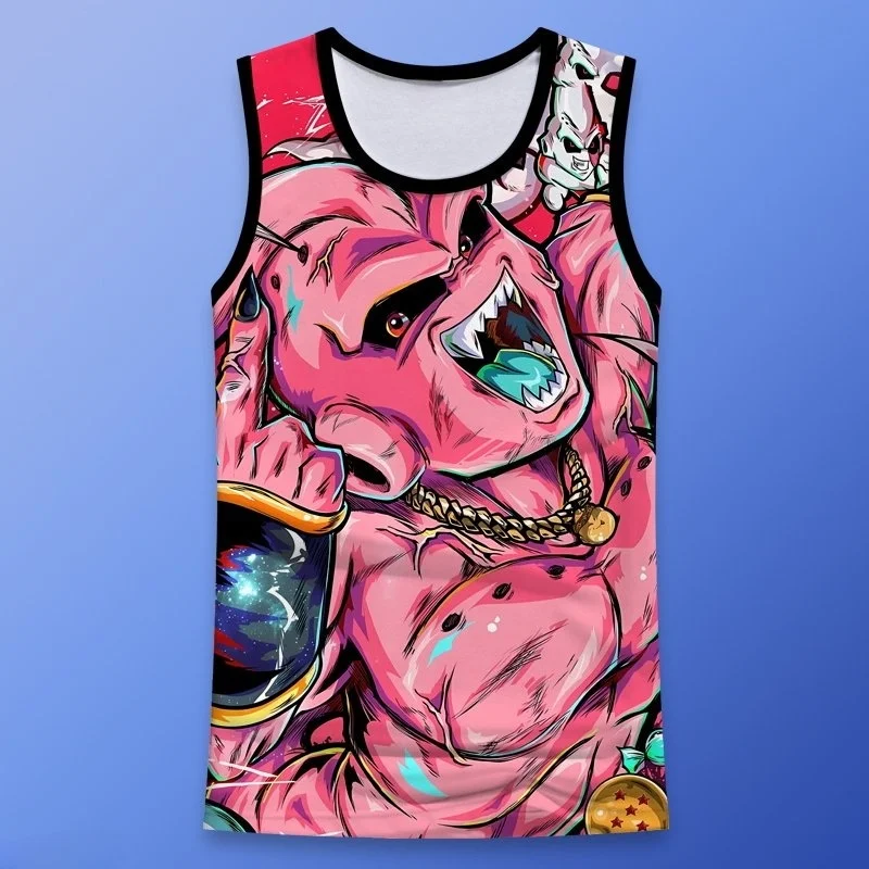 2026 Sommer Übergroßes Dragon Ball Cosplay Tanktop, Majin Buu 3D-Druck Atmungsaktives Polyester Retro Streetwear Unisex Casual Y2k