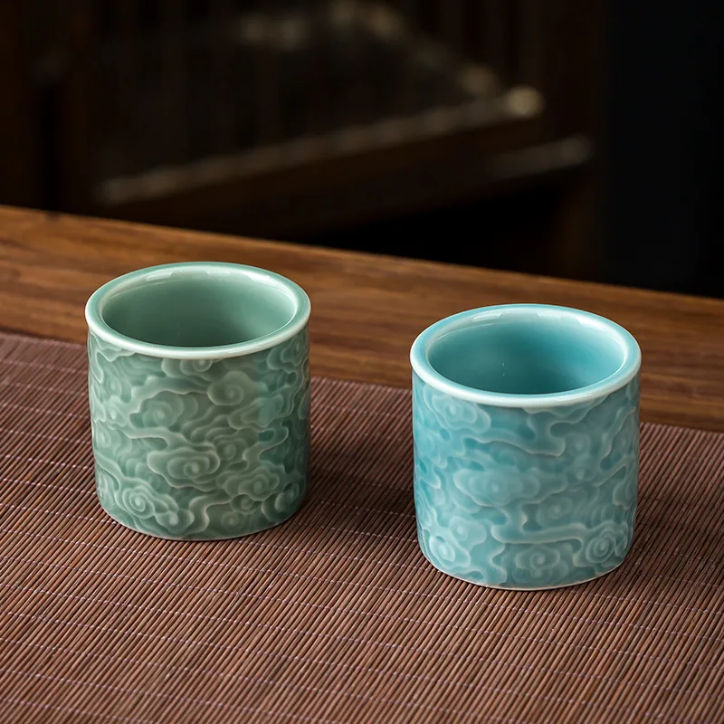 Household Lotus Celadon Large Tea Cups Ceramic Master Single Cup Simple Light Luxury Pressing Feel Water Mug Cloud Pattern