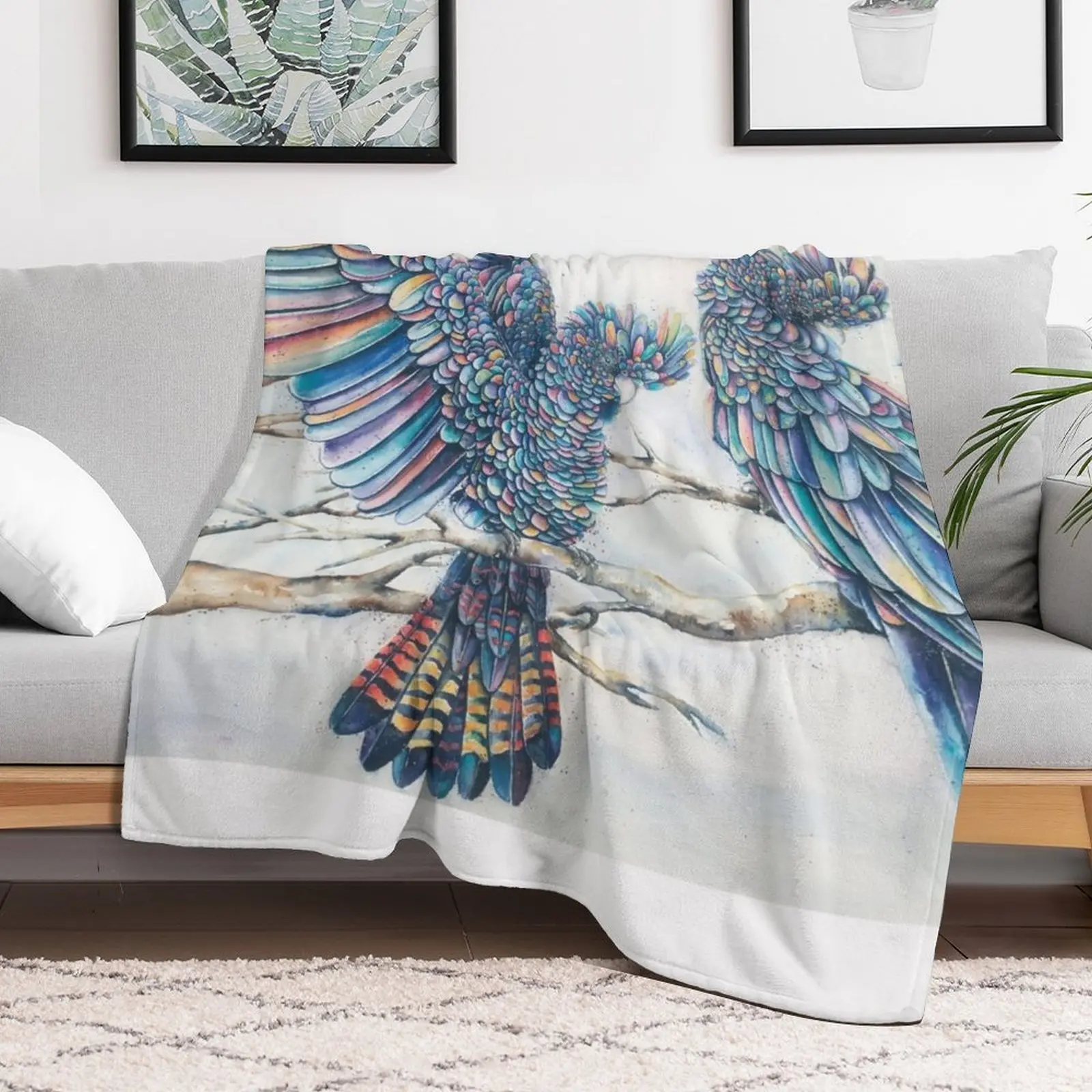 Black Cockatoo Pair - Rainbow Throw Blanket Luxury St Furrys Hairys Blankets