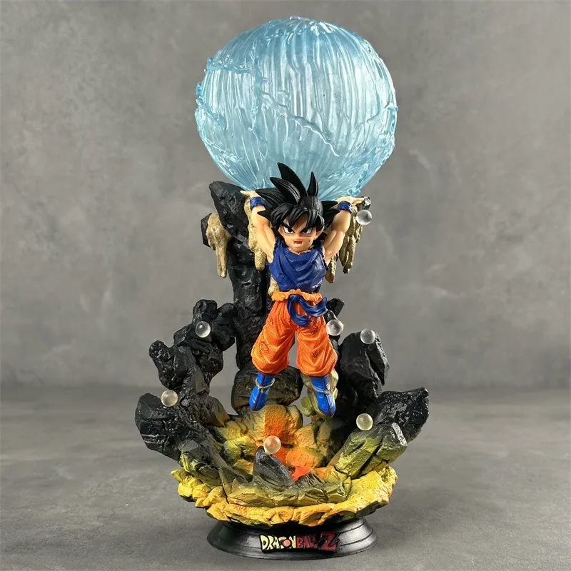 Genuine 24cm Dragon Ball Figures Spirit Bomb Sou Goku Figures Super Saiya Statue Figure Model Pvc Doll Collection Anime Toy Gift