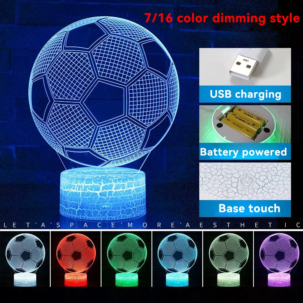 3D Phantom Children\'s Night Light Football 7/16 Color Adjustable Touch Ball Sensor Children\'s Bedroom Decoration Gift for Fans