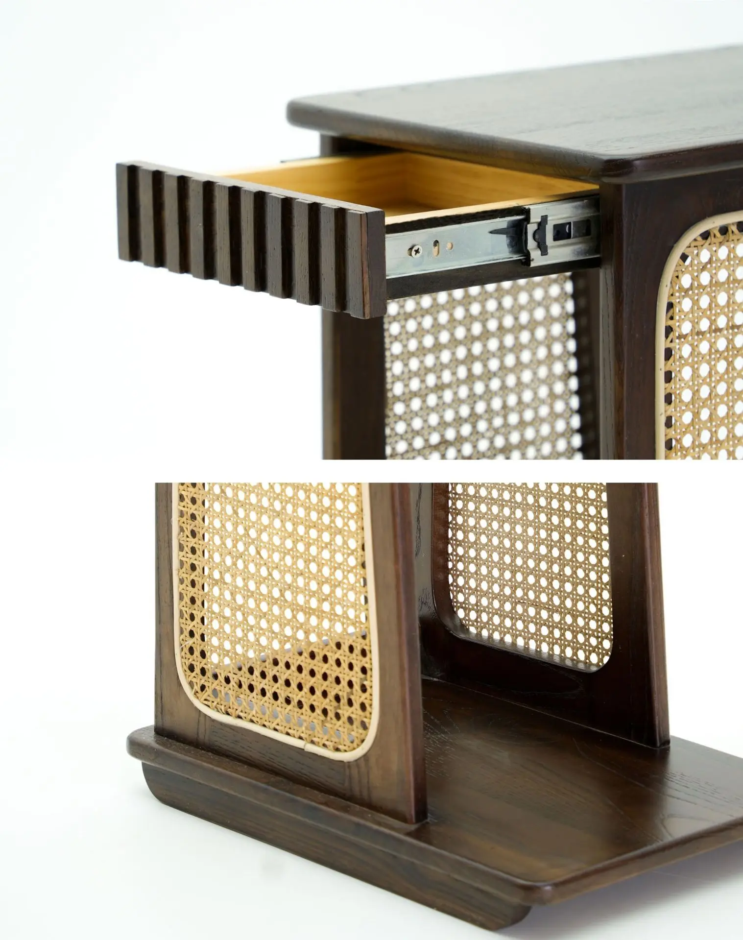 Rak samping tempat tidur sofa, meja samping tempat tidur kamar tidur dari kayu solid anyaman, portabel