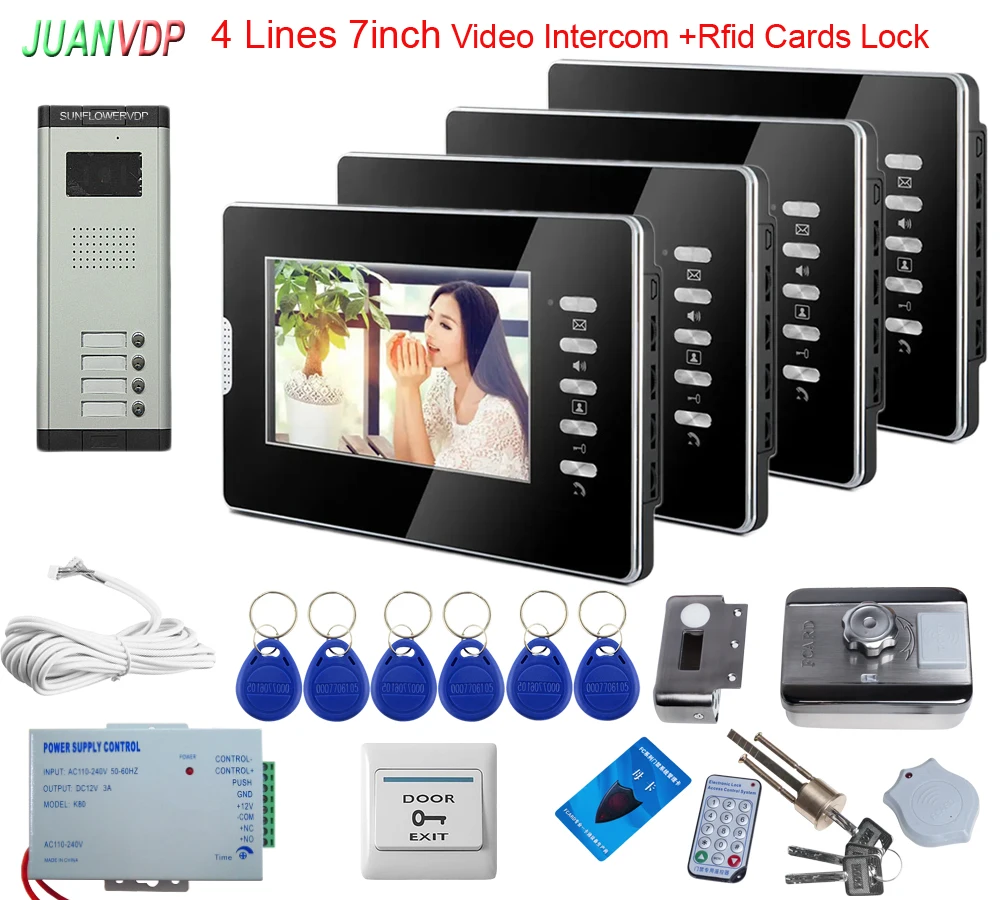 

7 inch Wired Video Door Phone Video Doorbell Monitor Rainproof Outdoor Camera Visual Intercom With Rfid Door Lock 2/3/4/5/6 Line