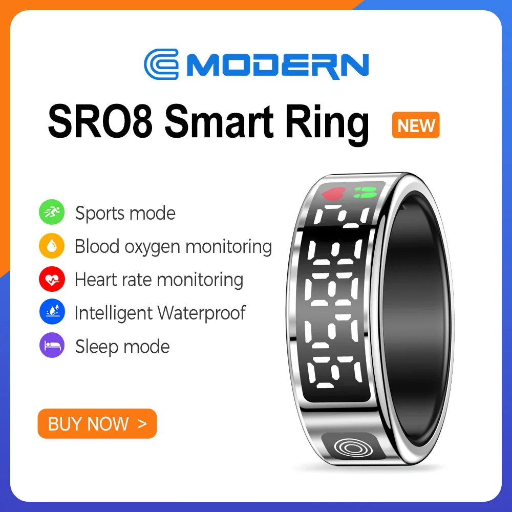 

R08 Smart Ring For Men Women Heart Rate Blood Oxygen Monitoring Multi Sports Modes IP68 Waterproof Bluetooth 5.1 Smart Ring