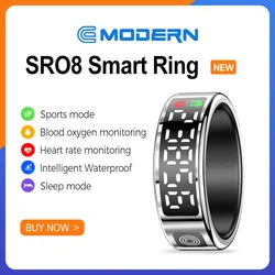 Anillo inteligente R08 para hombres y mujeres, control del ritmo cardíaco y del oxígeno en sangre, múltiples modos deportivos IP68, resistente al agua, Bluetooth 5,1, anillo inteligente