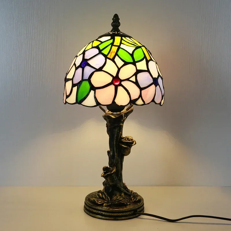 8 Inch 20cm Stained Glass Shade Tiffany Vintage Desk Lamp Lamparas De Mesa Table Lamps for Bedroom