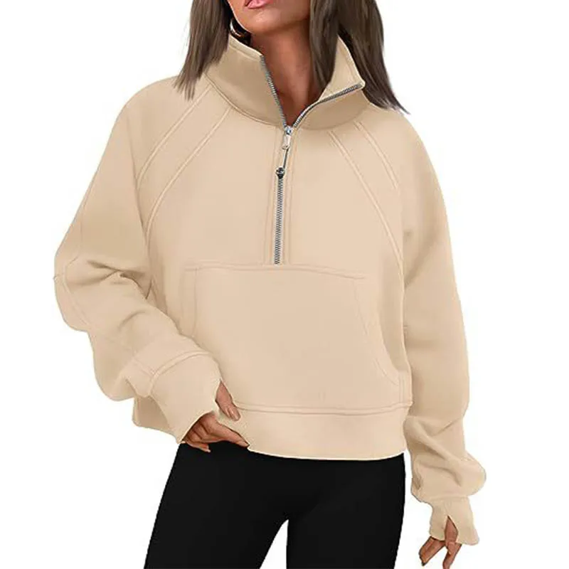 

2024 Fashion Autumn Stand Neck Y2k Ropa De Mujer Hot Pink Streetwear Warm Zippers Hoodies Pockets Casual Women Sweatshirt