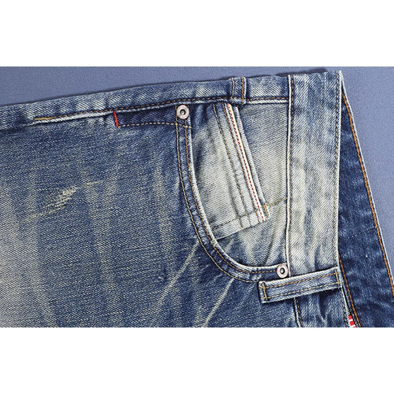 

Street Designer Fashion Men Jeans Retro Washed Blue Stretch Slim Fit Ripped Jeans Men Y2K Vintage Casual Denim Pants Hombre